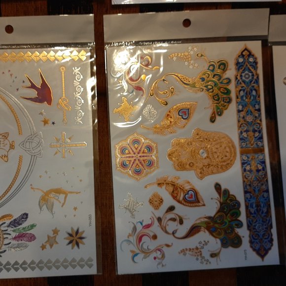 3 sheets Golden Silver Temporary Tattoo - Picture 6 of 15